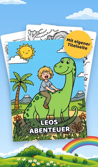 Ein personalisiertes Malbuch mit dem Titel Leos Abenteuer und farbiger Titelseite