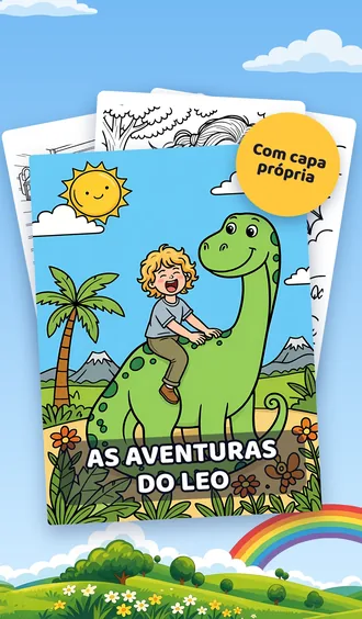 Um livro de colorir personalizado chamado As aventuras do Leo, com capa colorida
